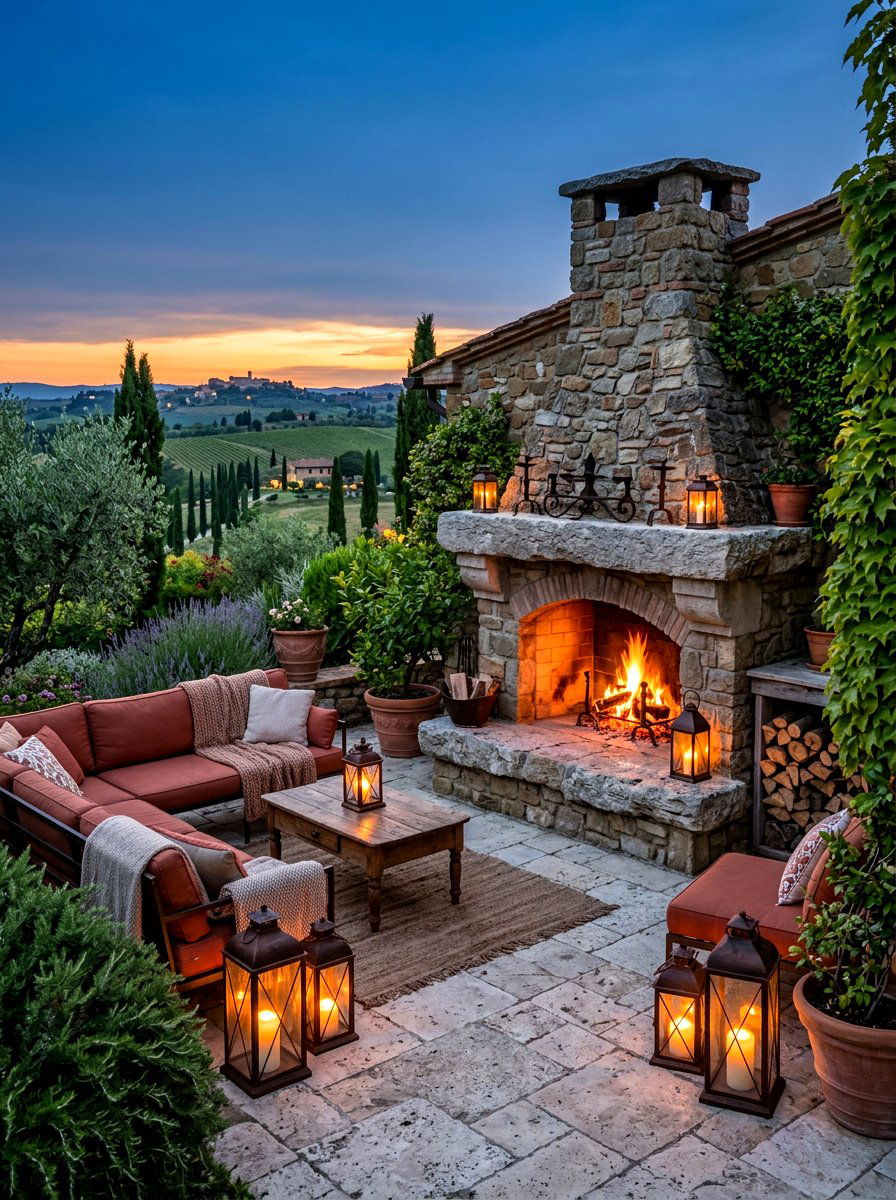 Outdoor Fireplace With Stone - 30 Tuscan patio ideas