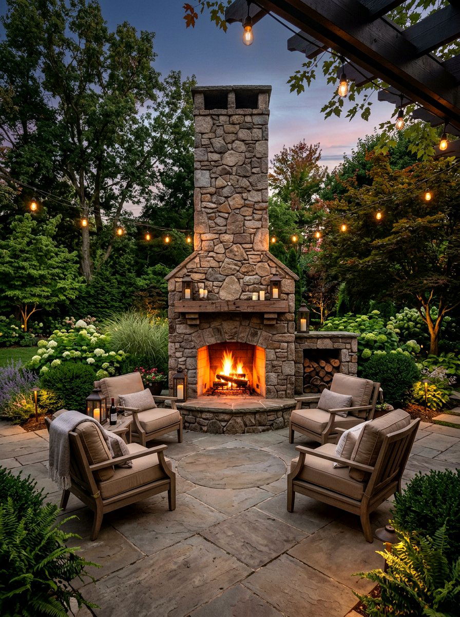 Outdoor Fireplace - 30 backyard entertaining ideas