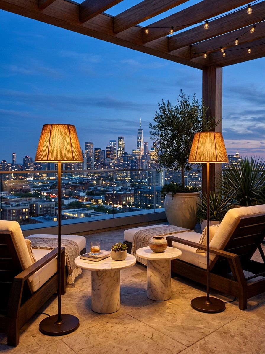 Outdoor Floor Lamps - 30 apartment patio mood lighting ideas