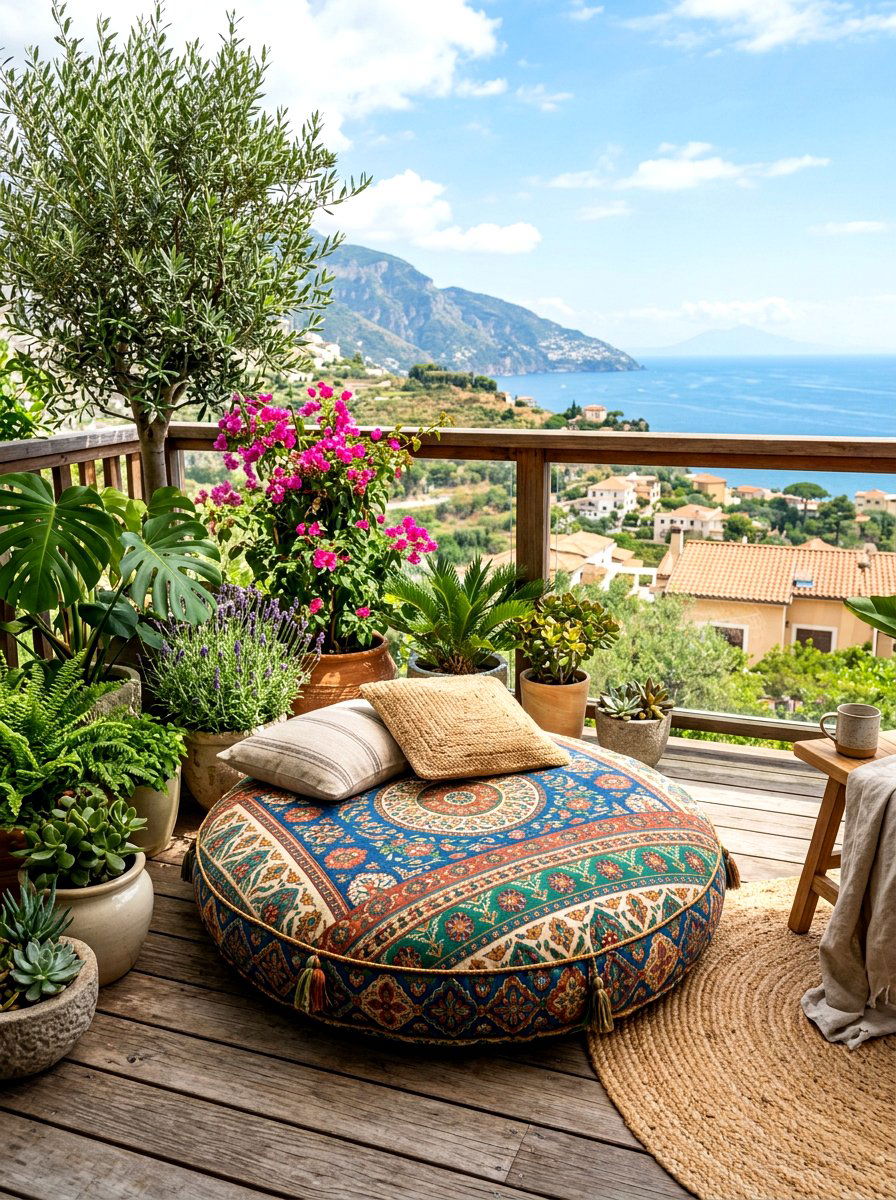 Outdoor Floor Pillow - 30 small apartment balcony garden ideas