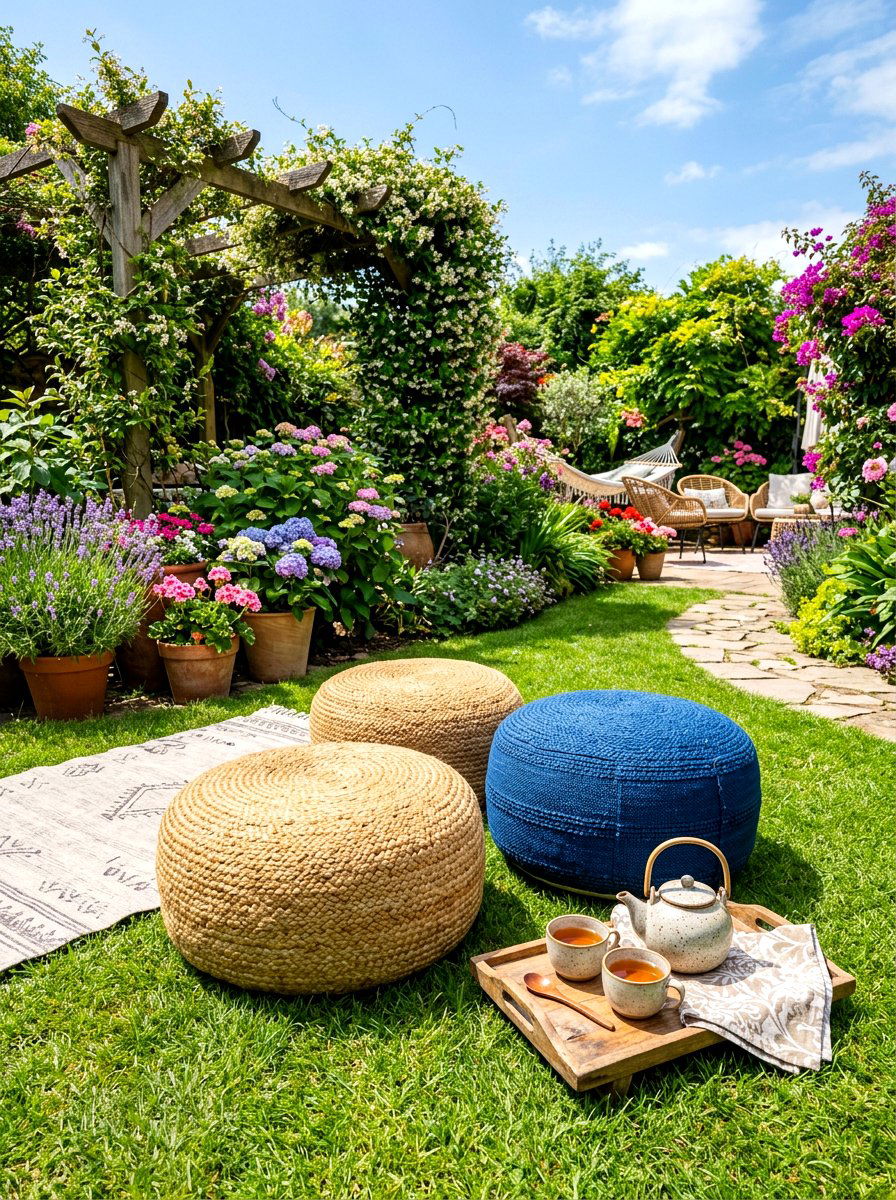 Outdoor Floor Poufs - 30 small space outdoor furniture ideas