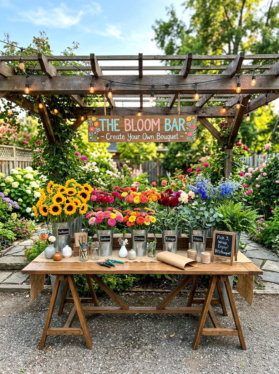 Outdoor Flower Bar - 30 flower arranging party ideas