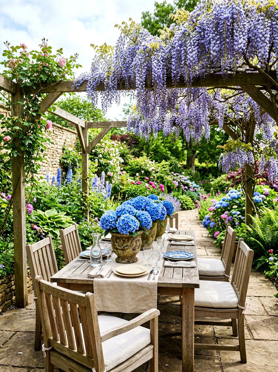 Outdoor Hydrangea Garden Table - 30 hydrangea centerpiece ideas