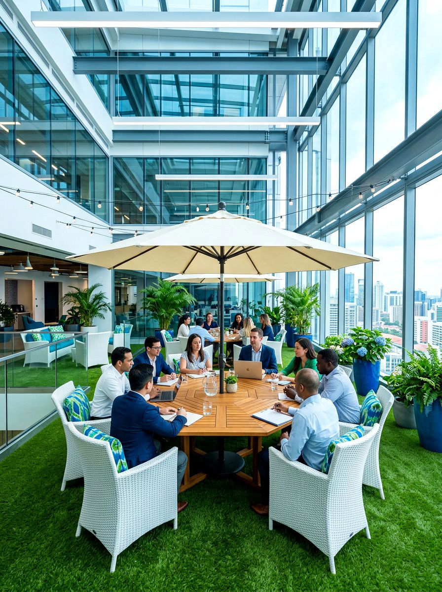 Outdoor Inspired Indoor Meeting Terrace - 30 office meeting corner ideas