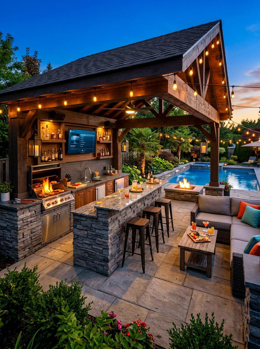Outdoor Kitchen And Lounge Combo Cabana - 30 backyard cabana lounge ideas