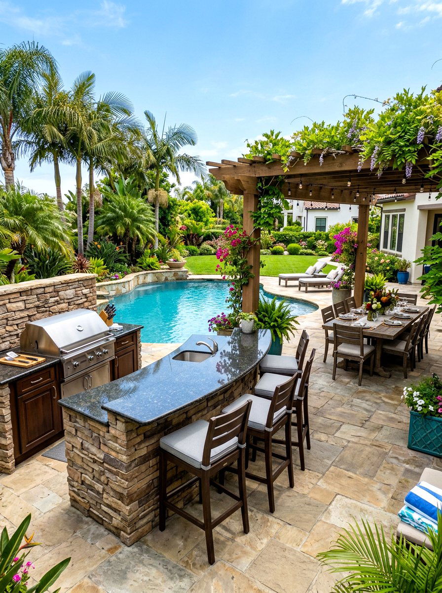Outdoor Kitchen Area - 30 pool landscaping ideas