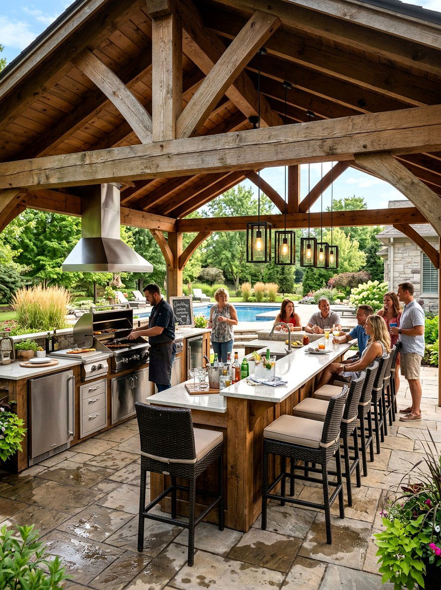 Outdoor Kitchen Bar Seating - 30 outdoor pavilion kitchen ideas