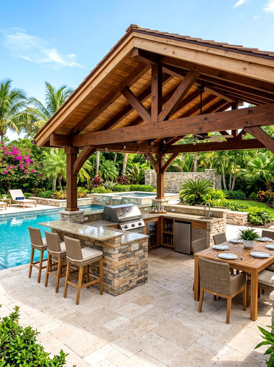 Outdoor Kitchen Cabana - 30 resort backyard pool ideas