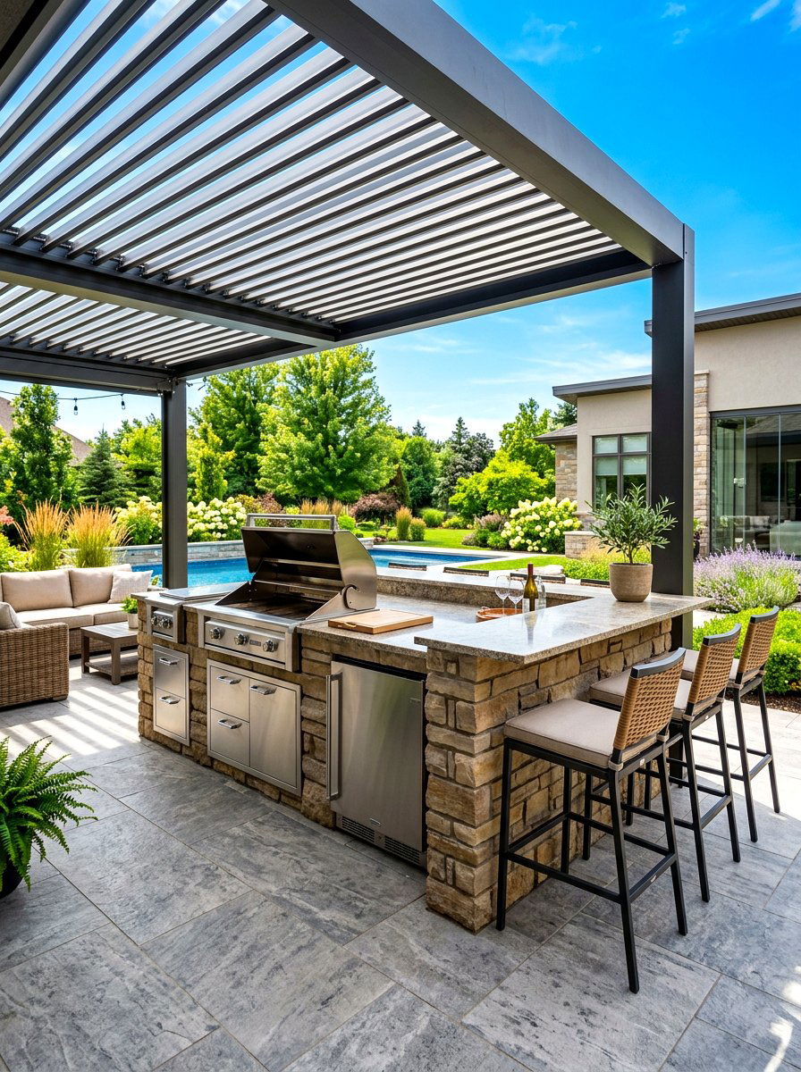 Outdoor Kitchen Louvered Cover - 30 louvered pergola patio ideas