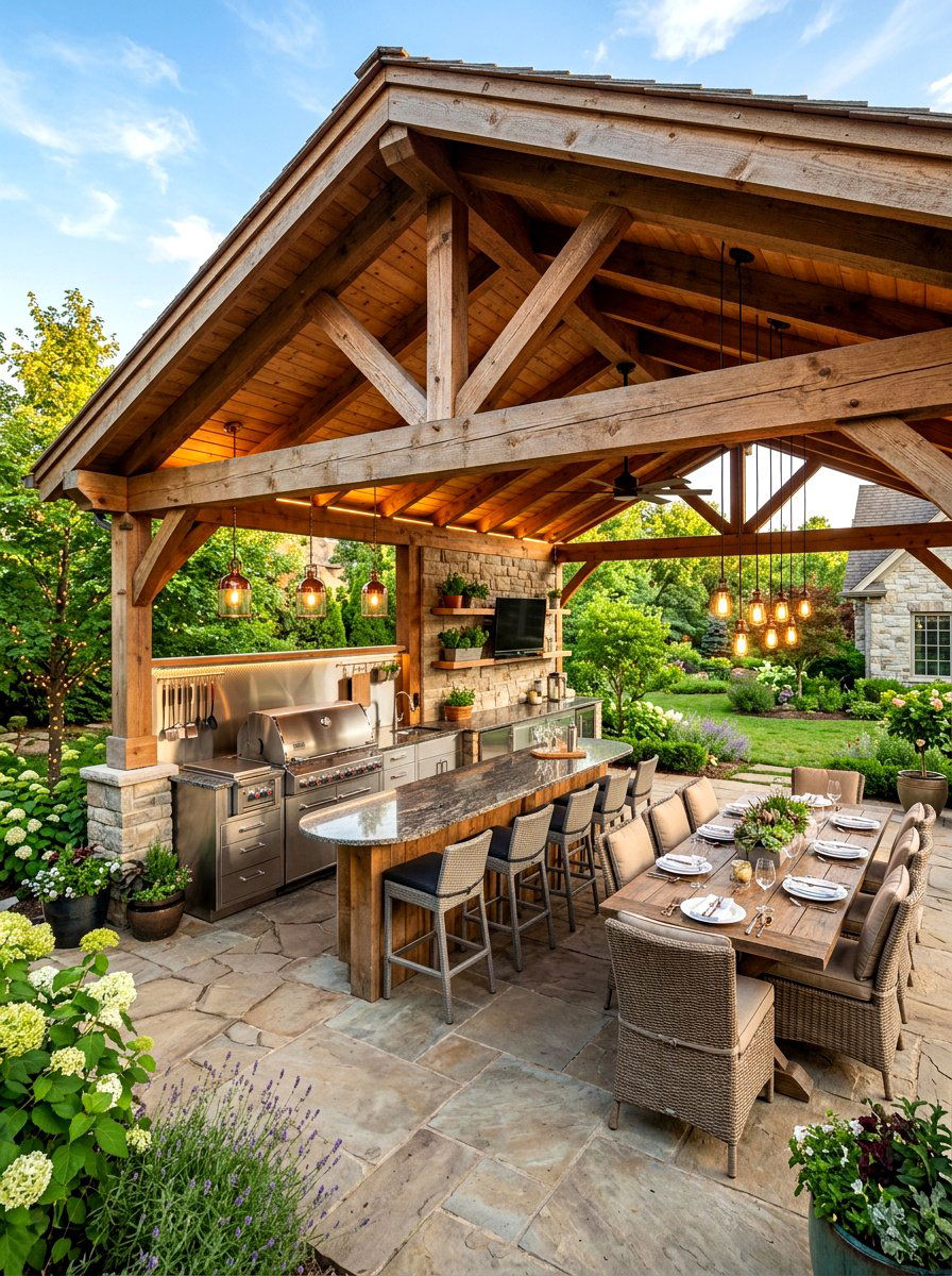 Outdoor Kitchen Pavilion - 30 backyard pavilion lounge ideas