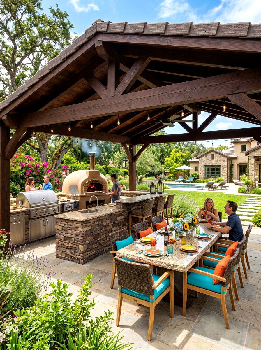 Outdoor Kitchen Pavilion - 30 cozy backyard room ideas
