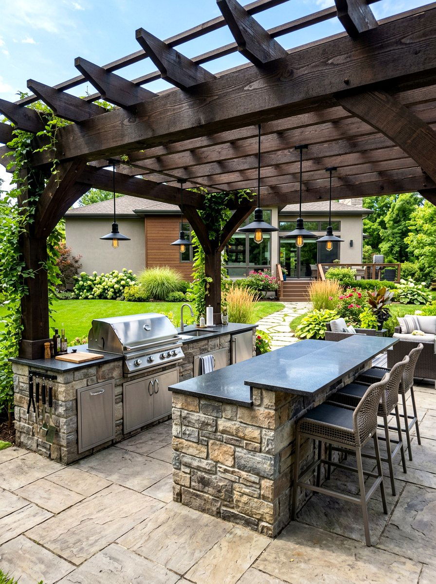 Outdoor Kitchen Pergola - 30 garden pergola ideas