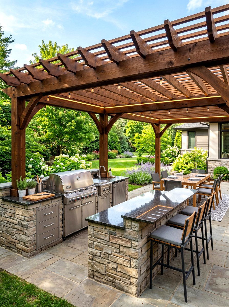 Outdoor Kitchen Pergola - 30 pergola dining backyard ideas