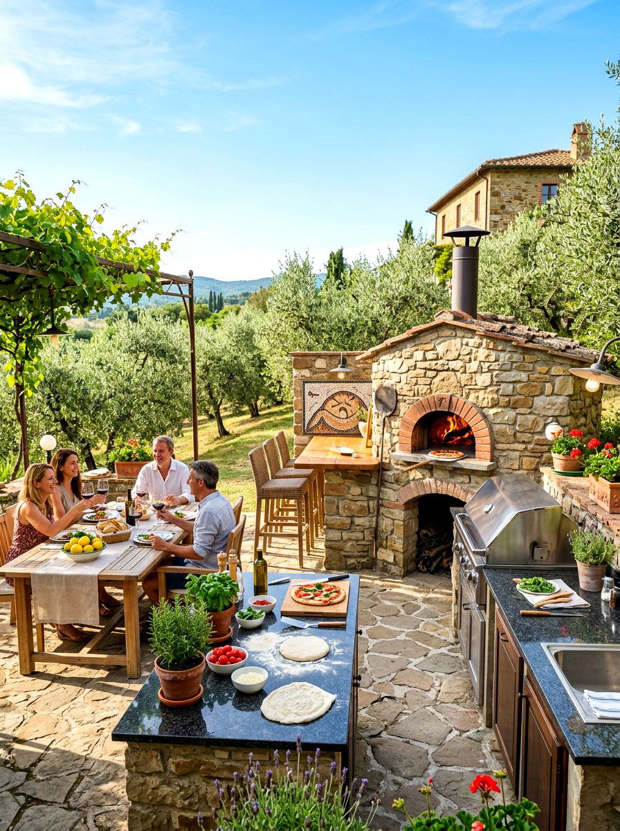 Outdoor Kitchen Pizza Oven - 30 Mediterranean pool patio ideas