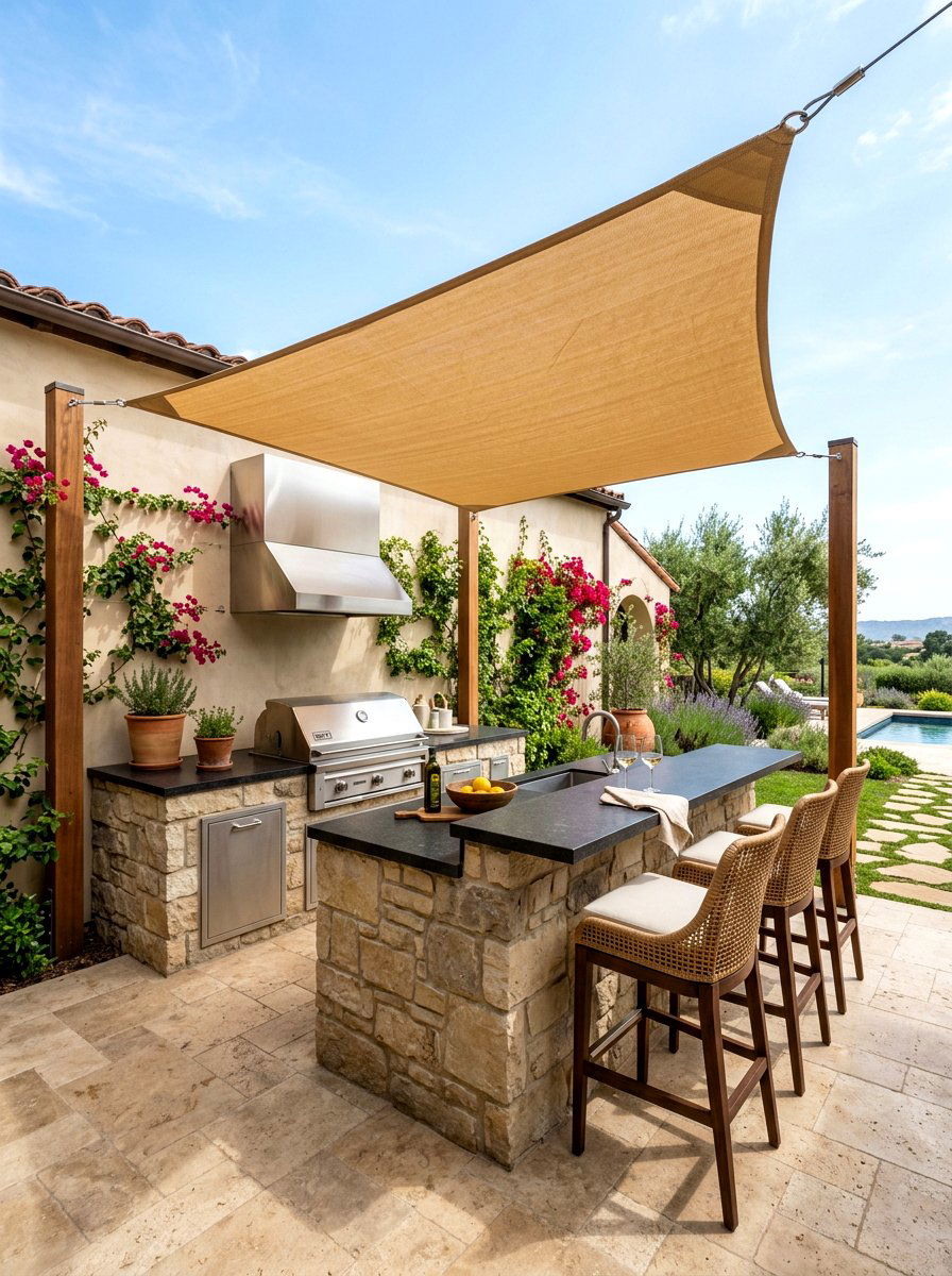 Outdoor Kitchen Shade Solution - 30 sun sail patio ideas