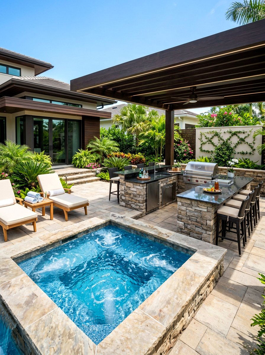 Outdoor Kitchen Spa Pool - 30 spa pool backyard ideas