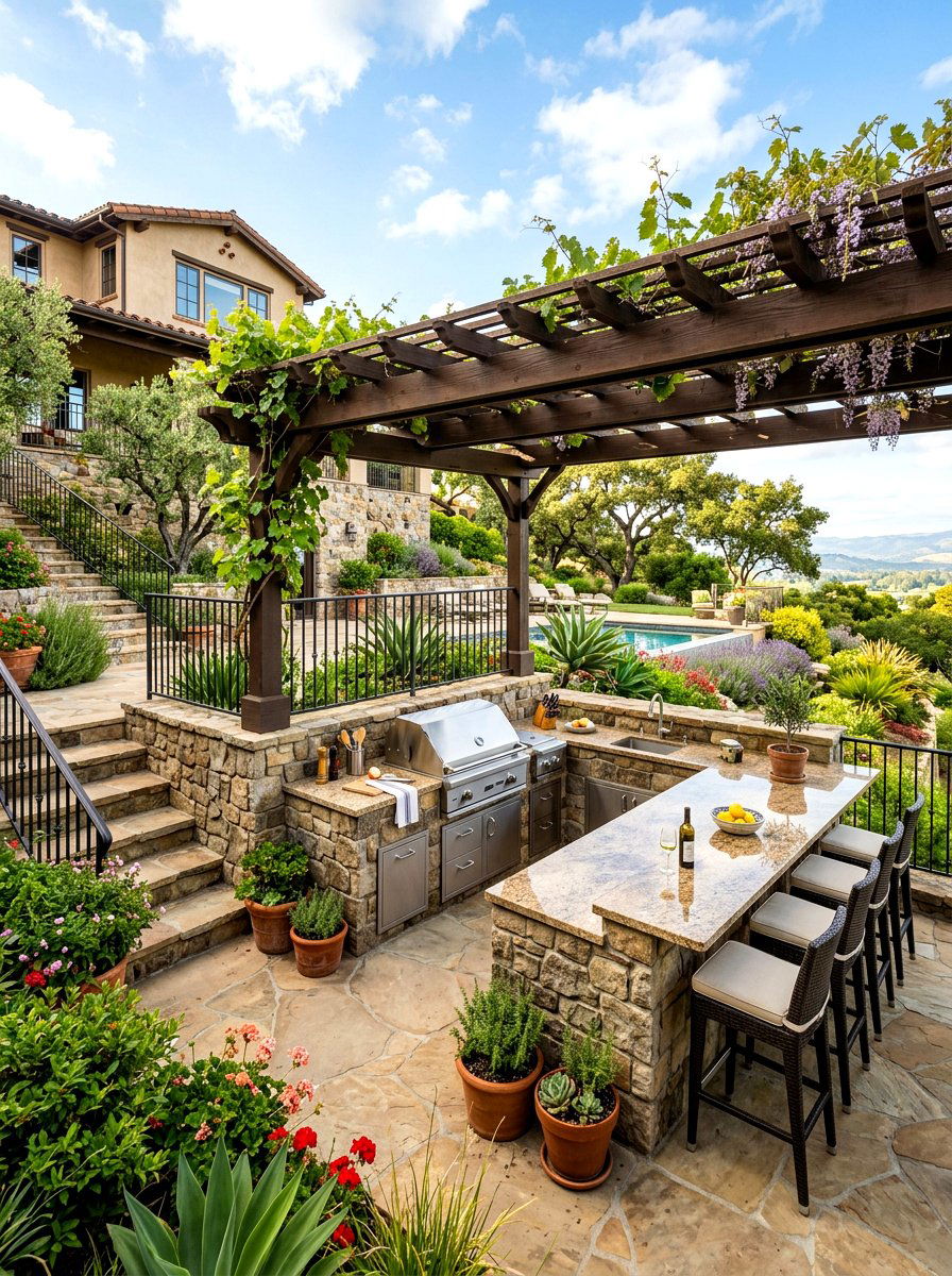 Outdoor Kitchen Terrace - 30 tiered backyard ideas