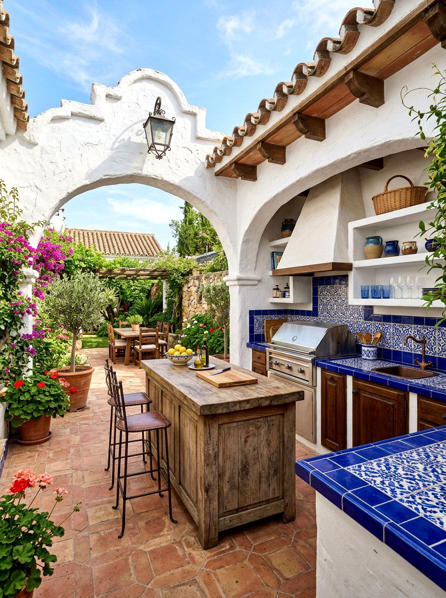 Outdoor Kitchen Under Arch - 30 Spanish courtyard exterior ideas