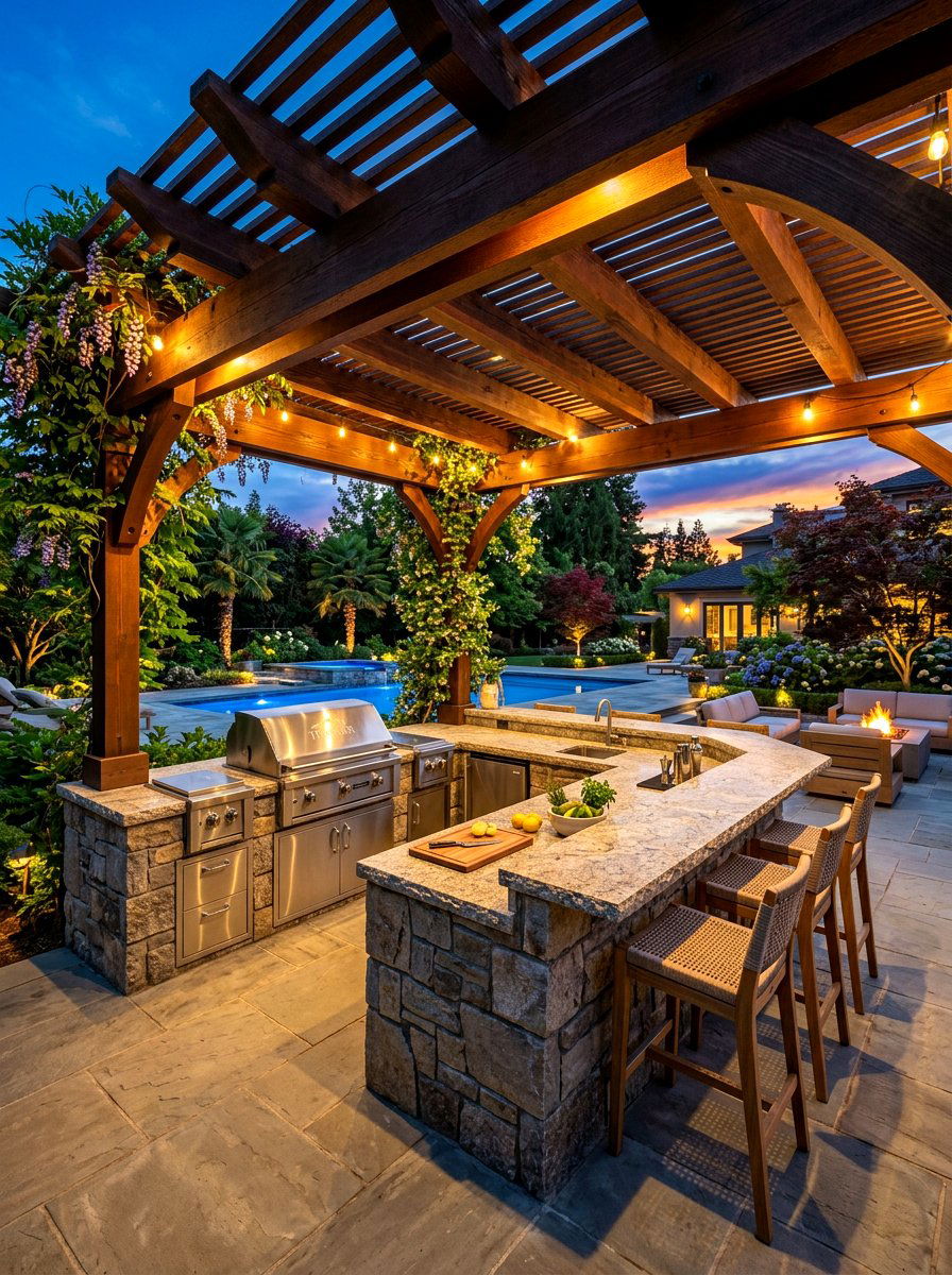Outdoor Kitchen Under Pergola - 30 courtyard pergola ideas