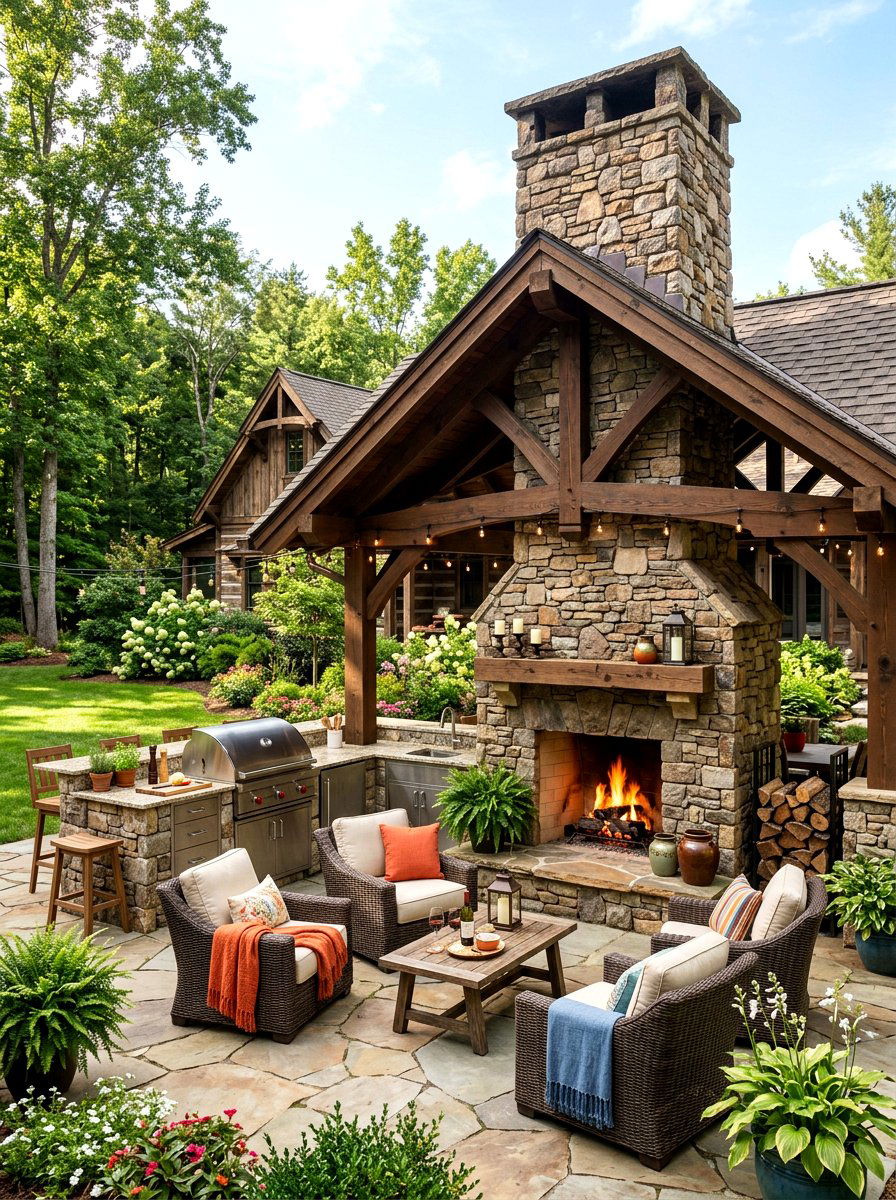 Outdoor Kitchen With Fireplace - 30 outdoor pavilion kitchen ideas