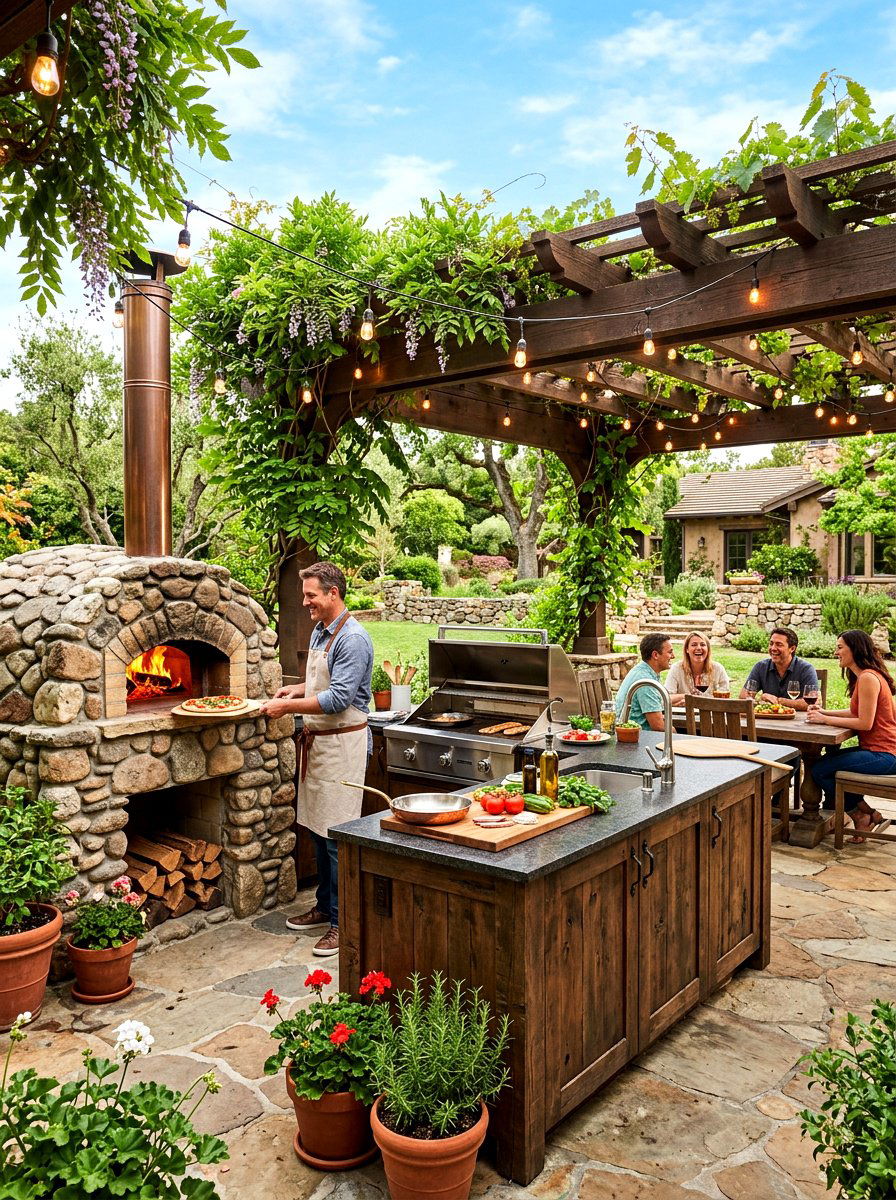 Outdoor Kitchen With Pizza Oven - 30 Mediterranean patio ideas