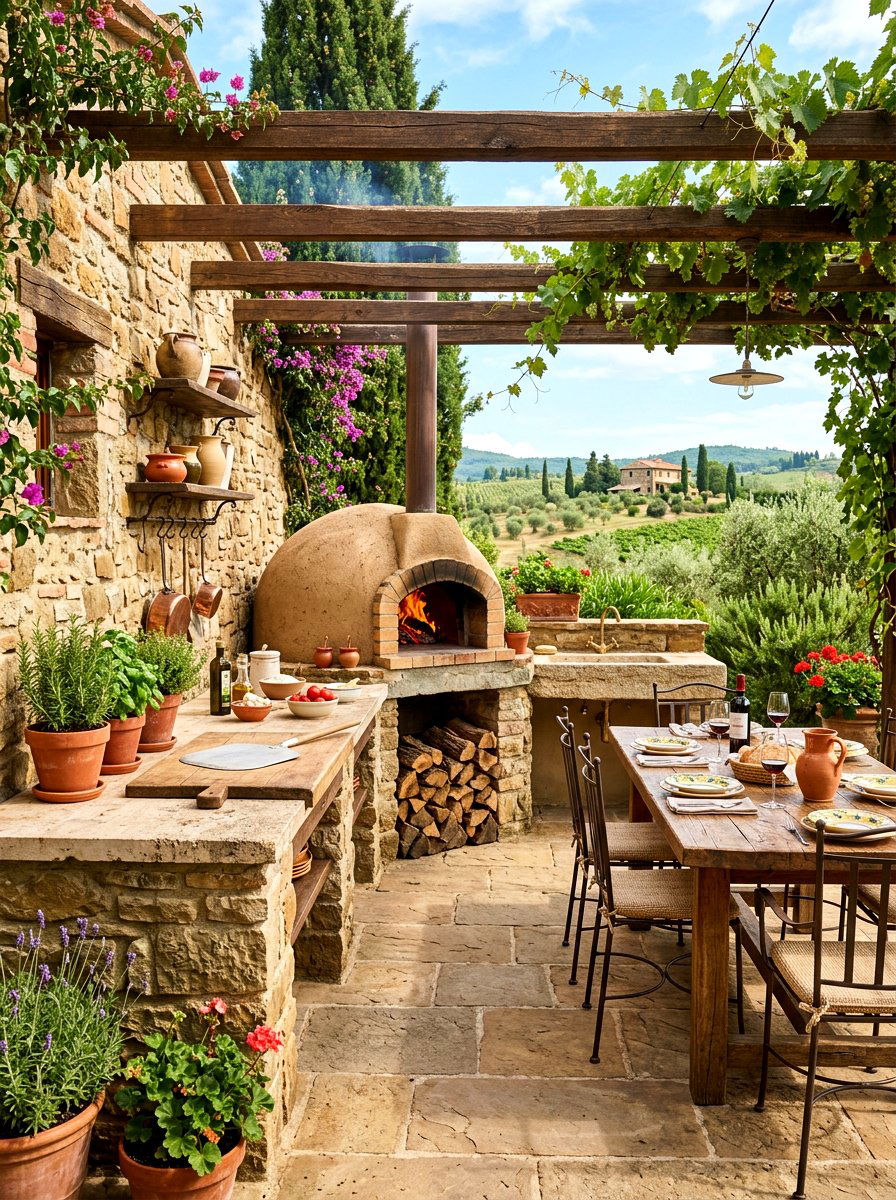 Outdoor Kitchen With Pizza Oven - 30 Tuscan patio ideas