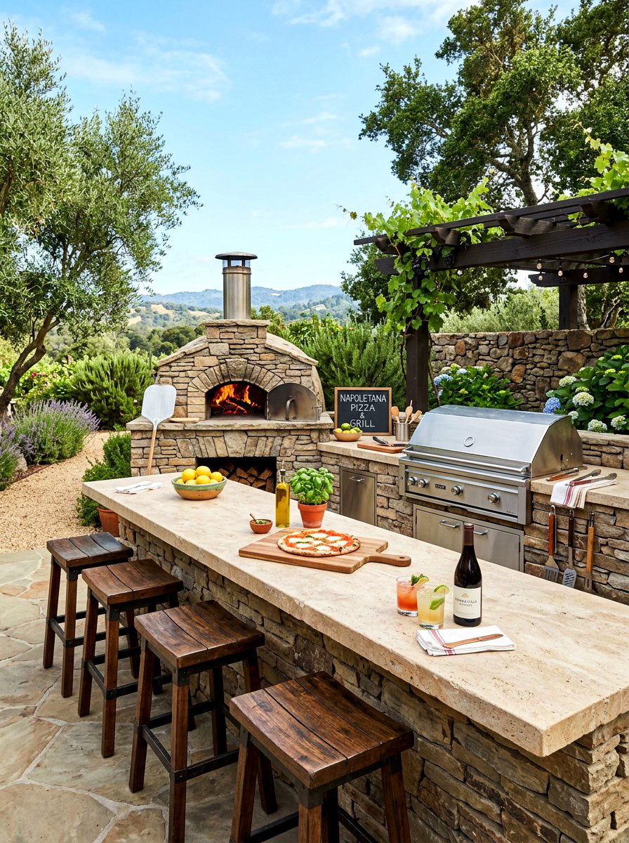 Outdoor Kitchen With Pizza Oven - 30 wine country patio ideas