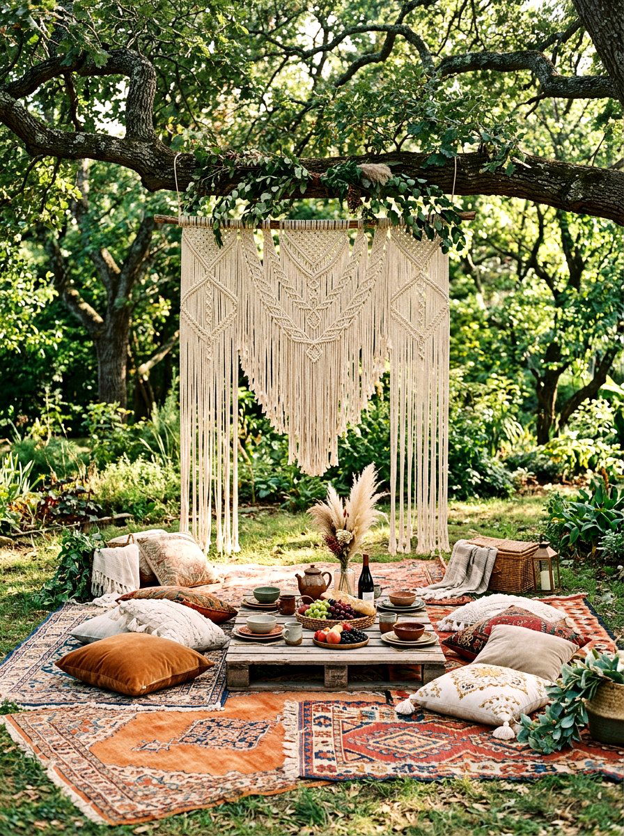 Outdoor Macrame Decor - 30 picnic party decor ideas