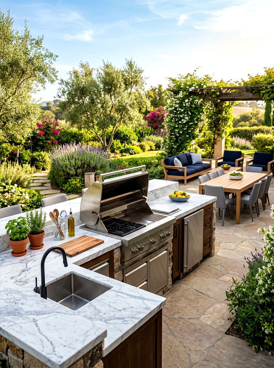 Outdoor Marble Kitchens - 30 quiet luxury exterior ideas