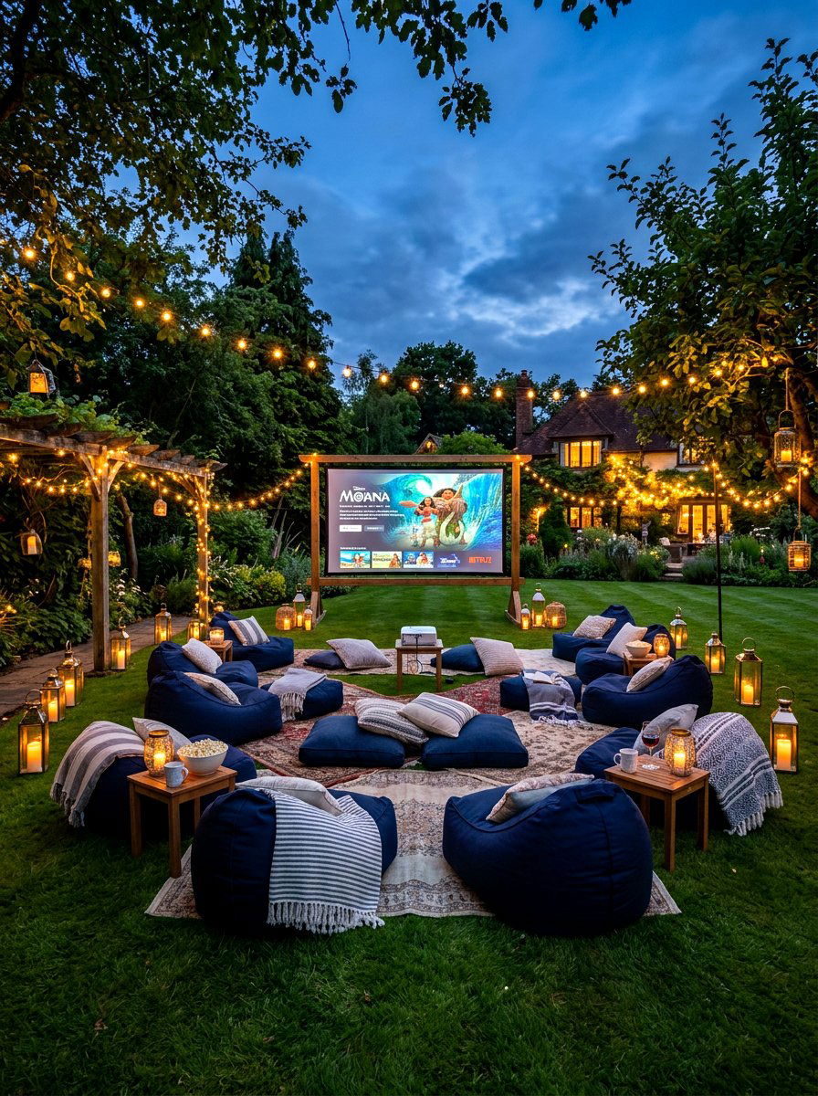 Outdoor Movie Night Lounge - 30 backyard seating circle ideas