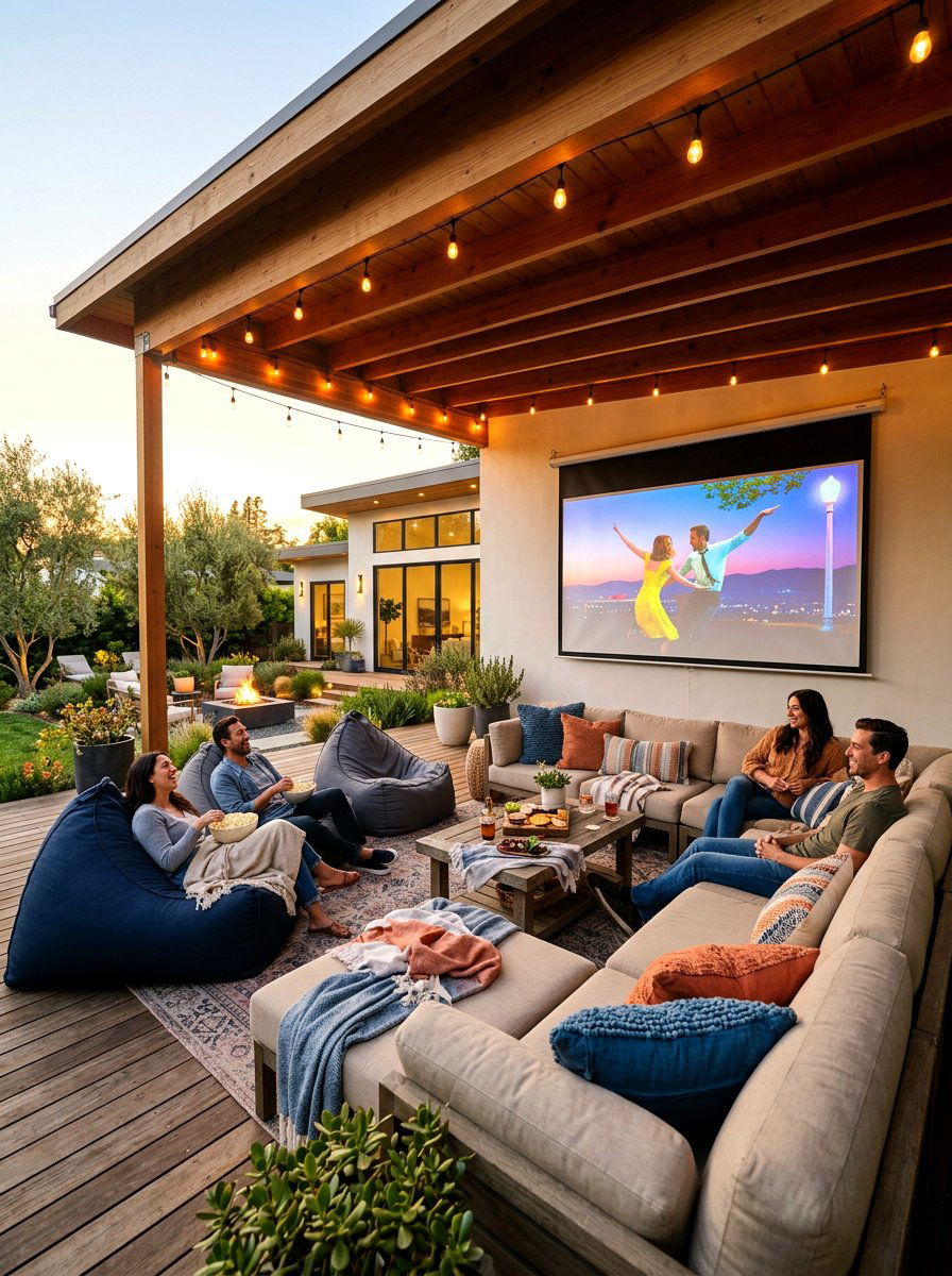 Outdoor Movie Night - 30 covered patio lounge ideas