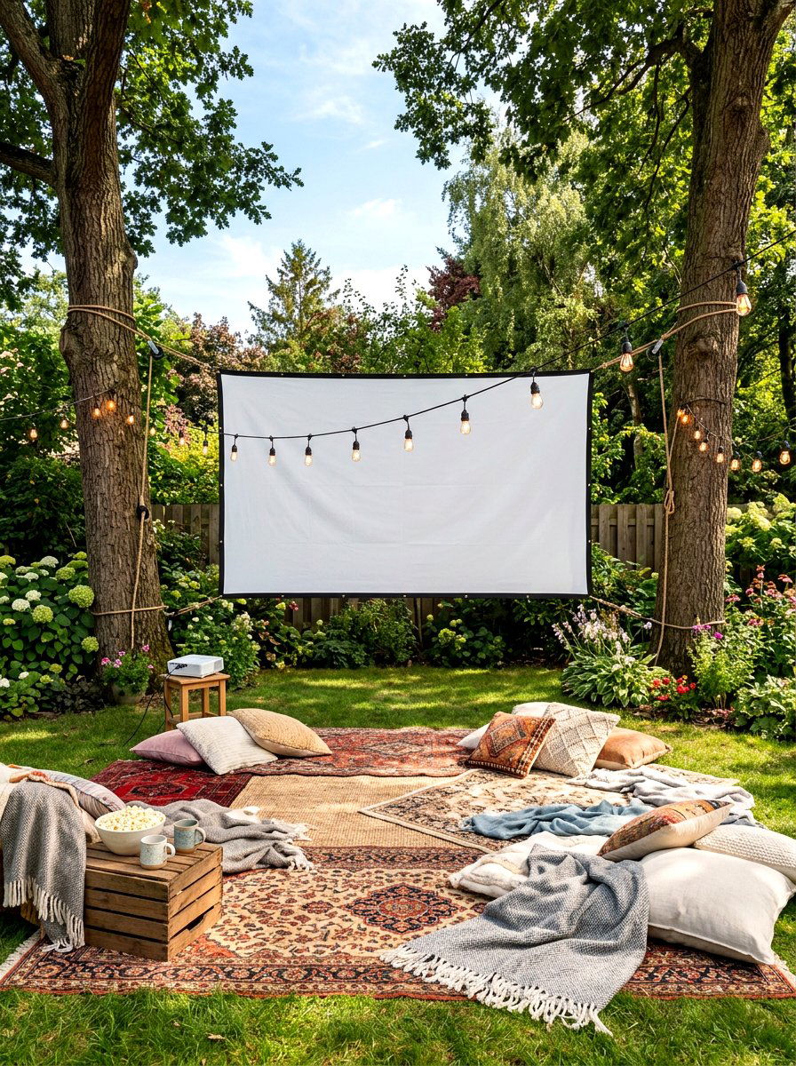 Outdoor Movie Screen - 30 bohemian backyard ideas