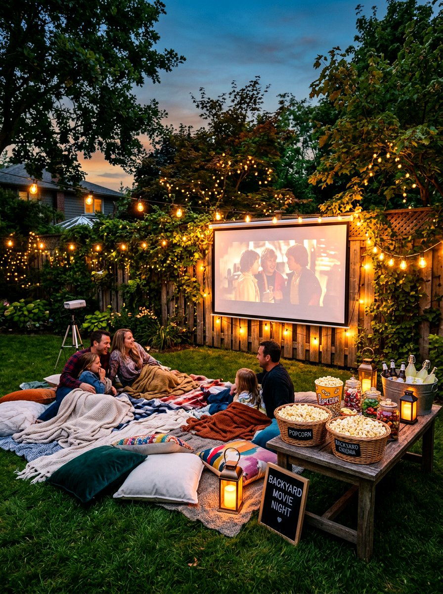 Outdoor Movie Setup - 30 backyard picnic decor ideas