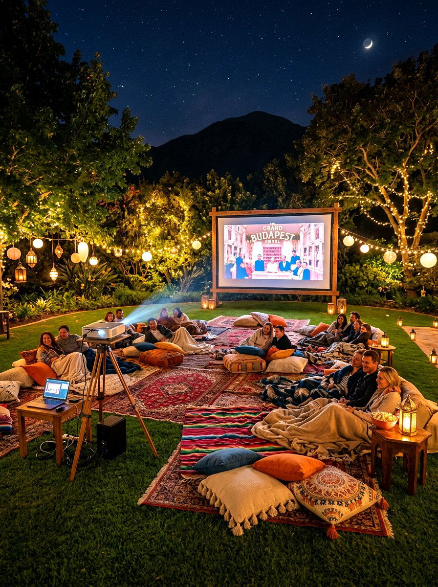 Outdoor Movie Theater - 30 evening backyard lounge ideas