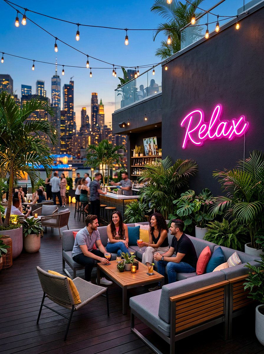Outdoor Neon Sign - 30 patio wall decor ideas