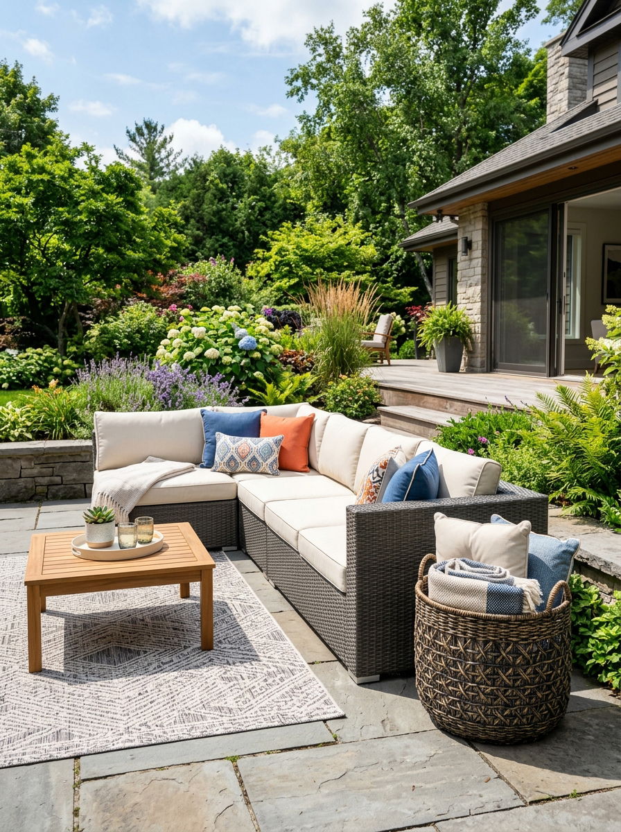 Outdoor Patio Cushion Basket - 30 woven basket decor ideas