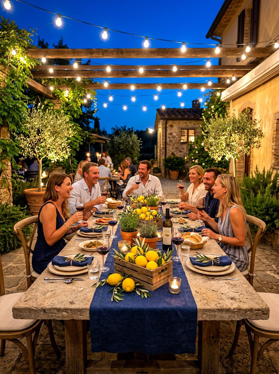 Outdoor Patio Dining - 30 lemon and olive summer tablescape ideas