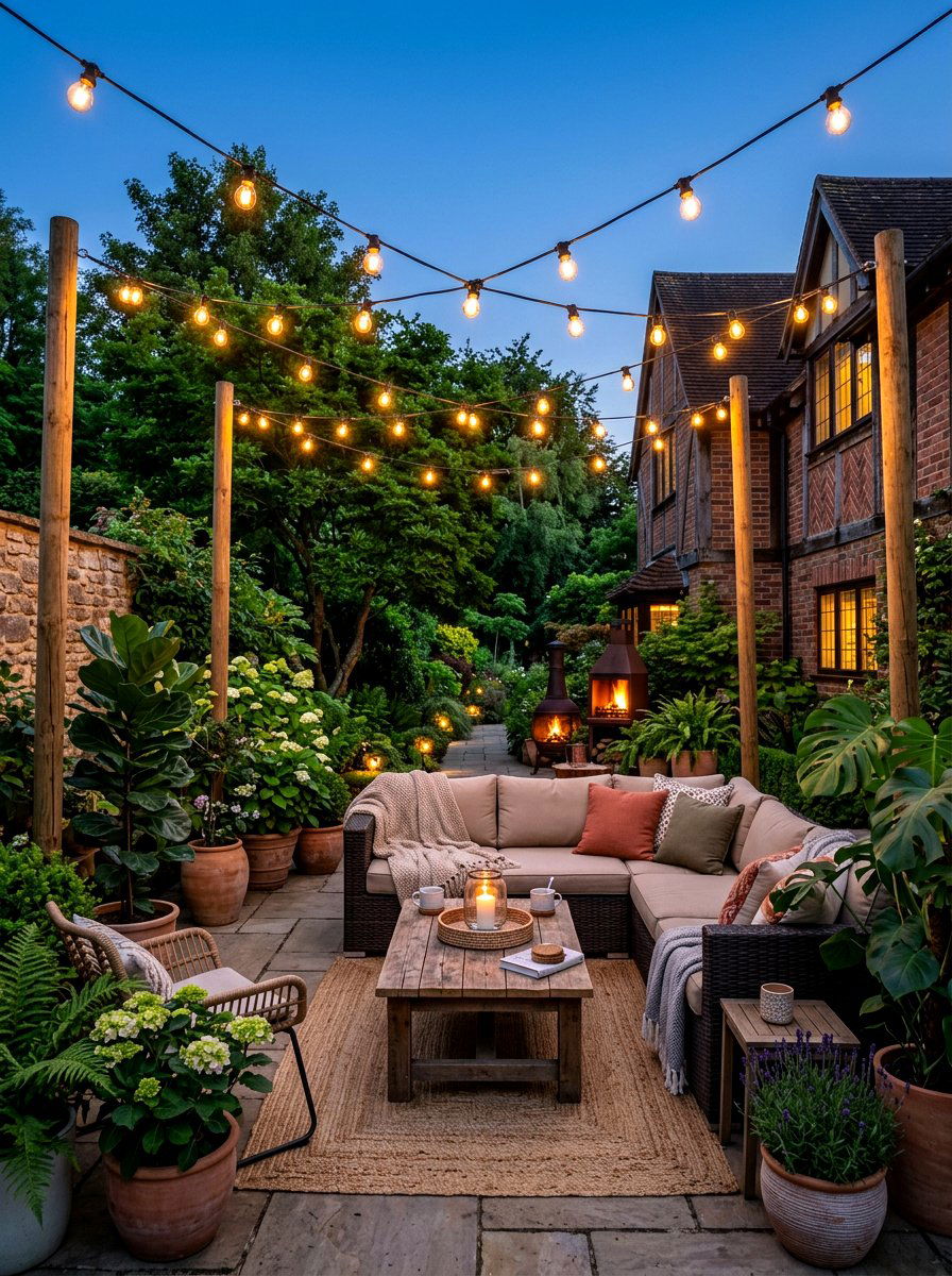 Outdoor Patio String Light Canopy - 30 fairy light canopy ideas