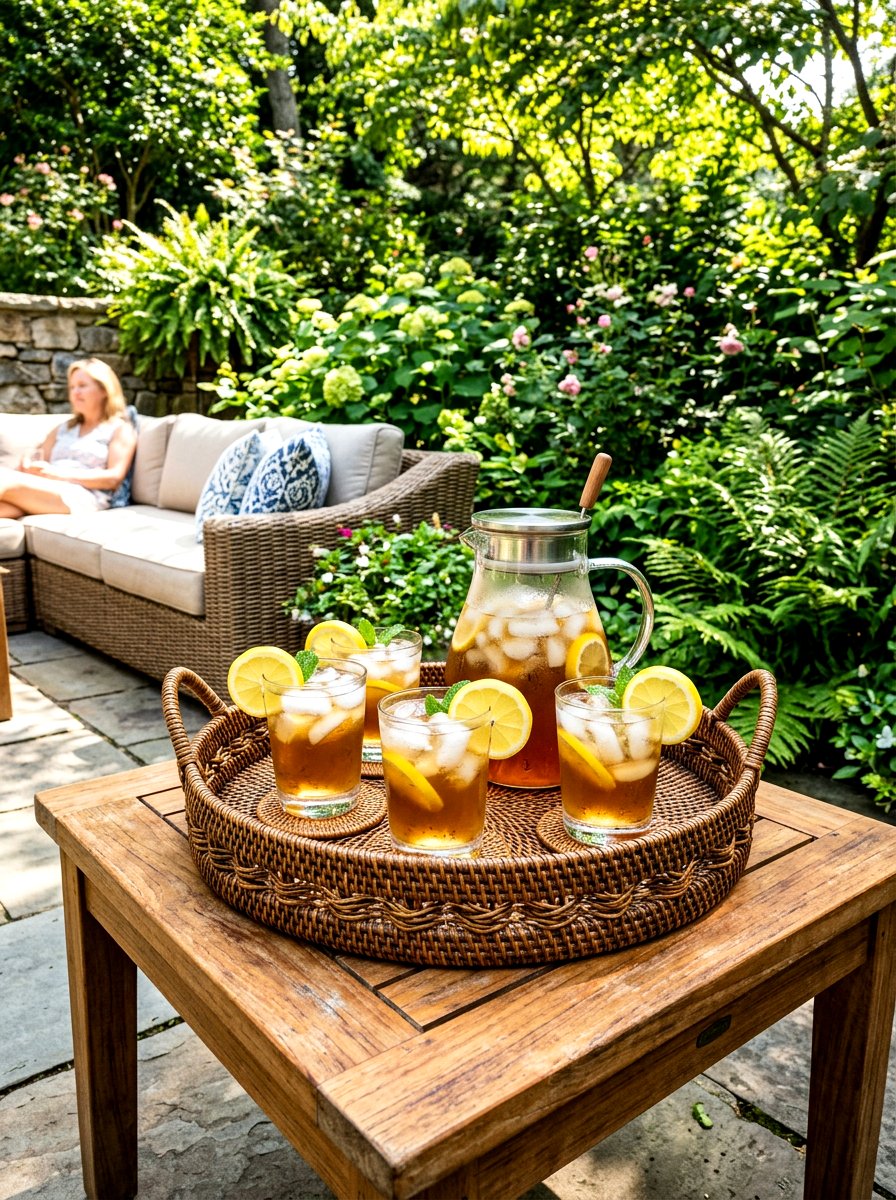 Outdoor Patio Wicker Drink Tray - 30 woven tray decor ideas