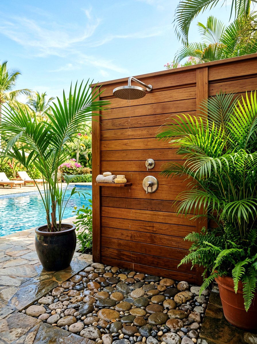Outdoor Pool Shower - 30 lap pool backyard decor ideas