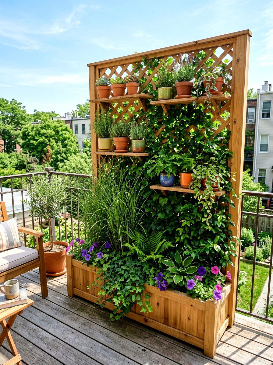 Outdoor Privacy Screen Planter - 30 vertical garden shelf ideas