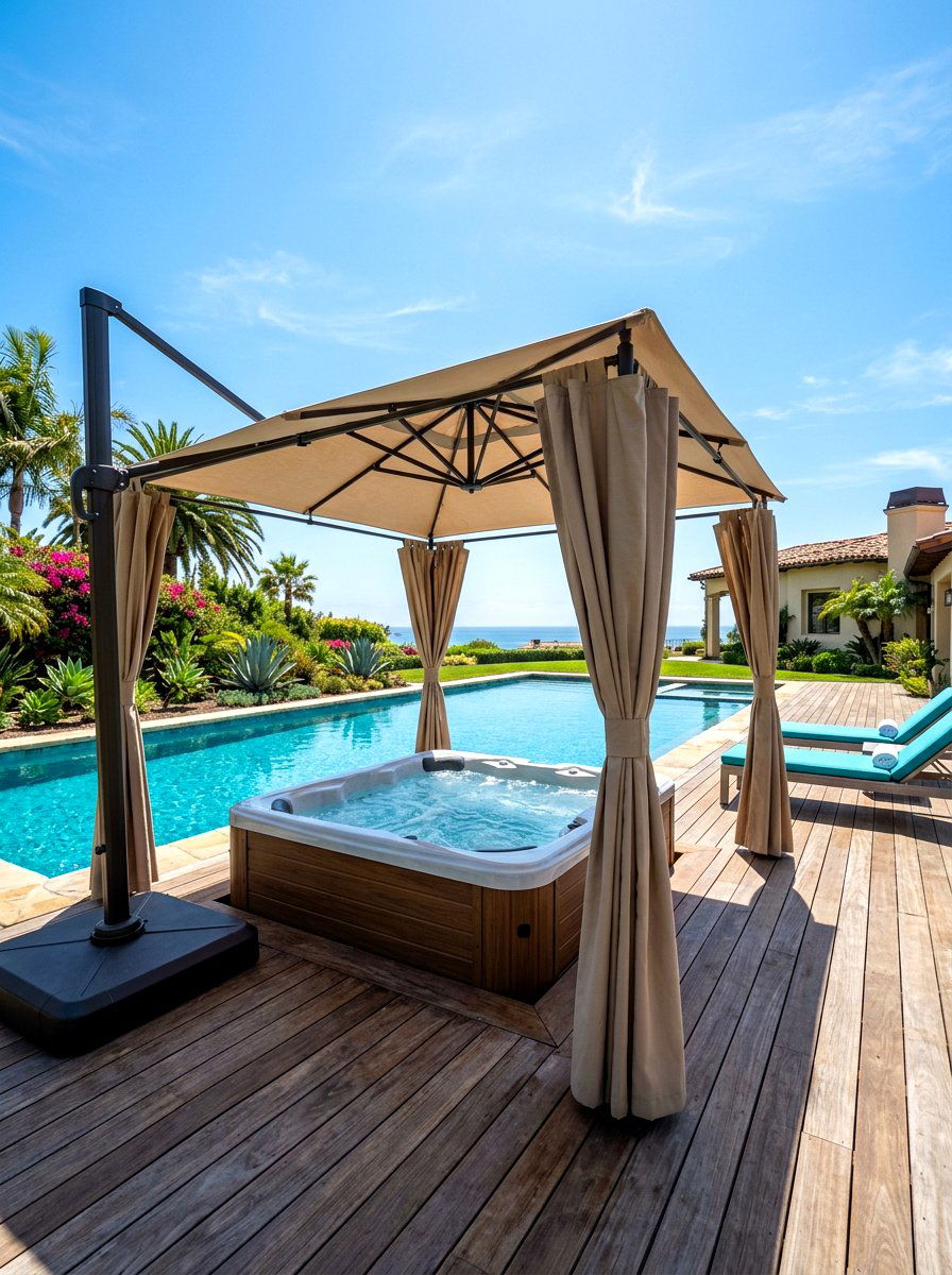 Outdoor Privacy Umbrella - 30 hot tub privacy ideas