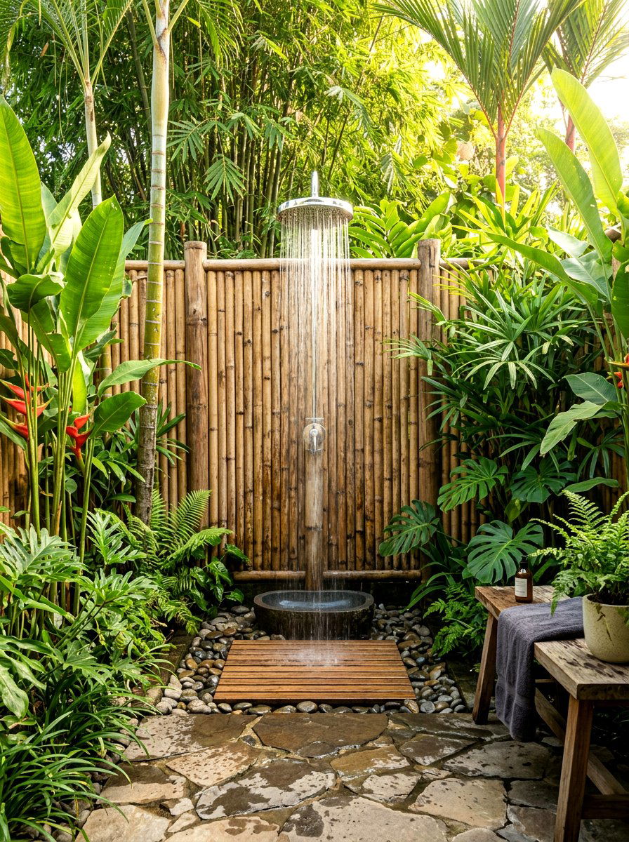 Outdoor Rainfall Shower - 30 tropical patio ideas