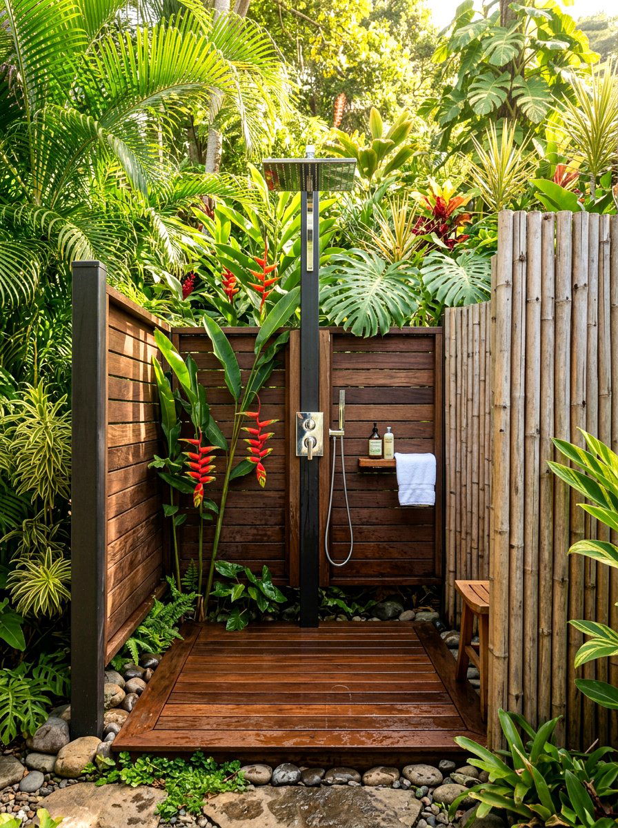 Outdoor Rainfall Shower - 30 backyard spa retreat ideas