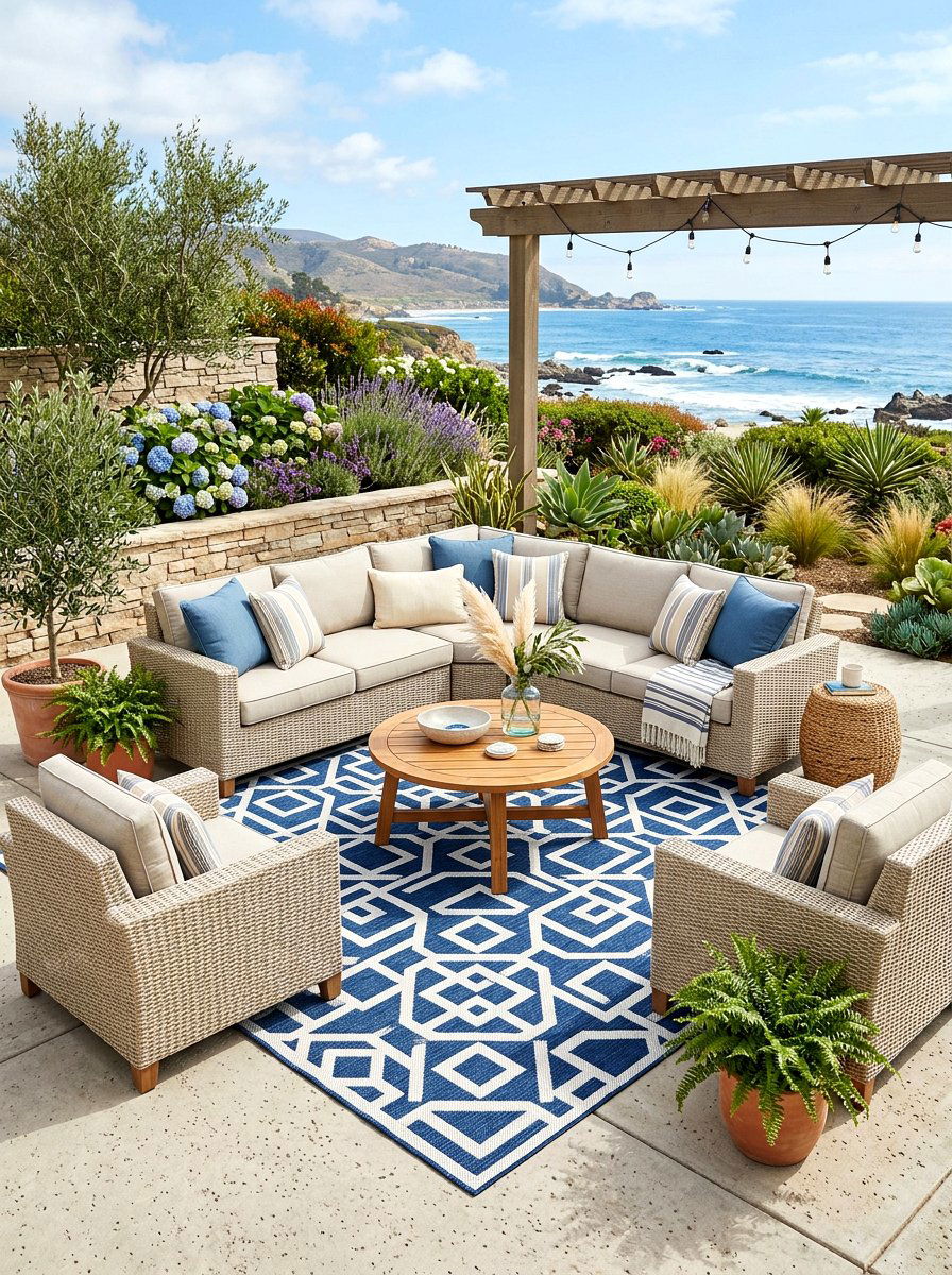 Outdoor Rug - 30 low maintenance patio garden ideas