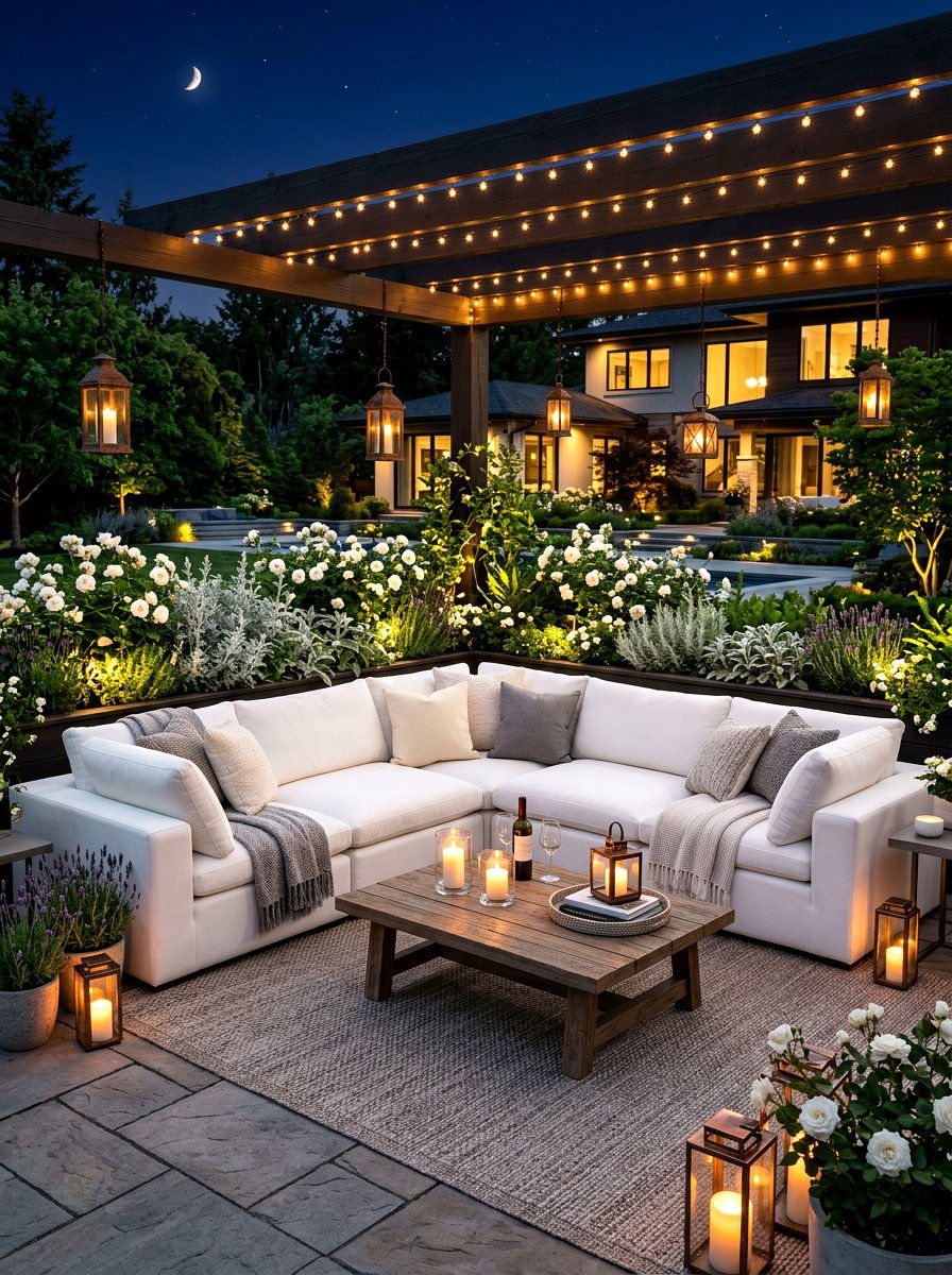 Outdoor Sectional Space - 30 moonlight patio garden ideas