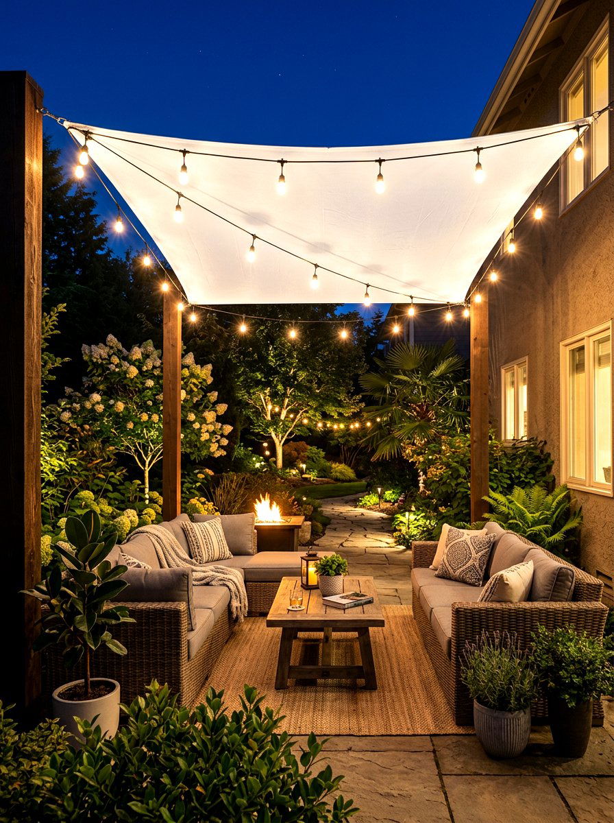 Outdoor Shade Sail With Lights - 30 shade sail ideas