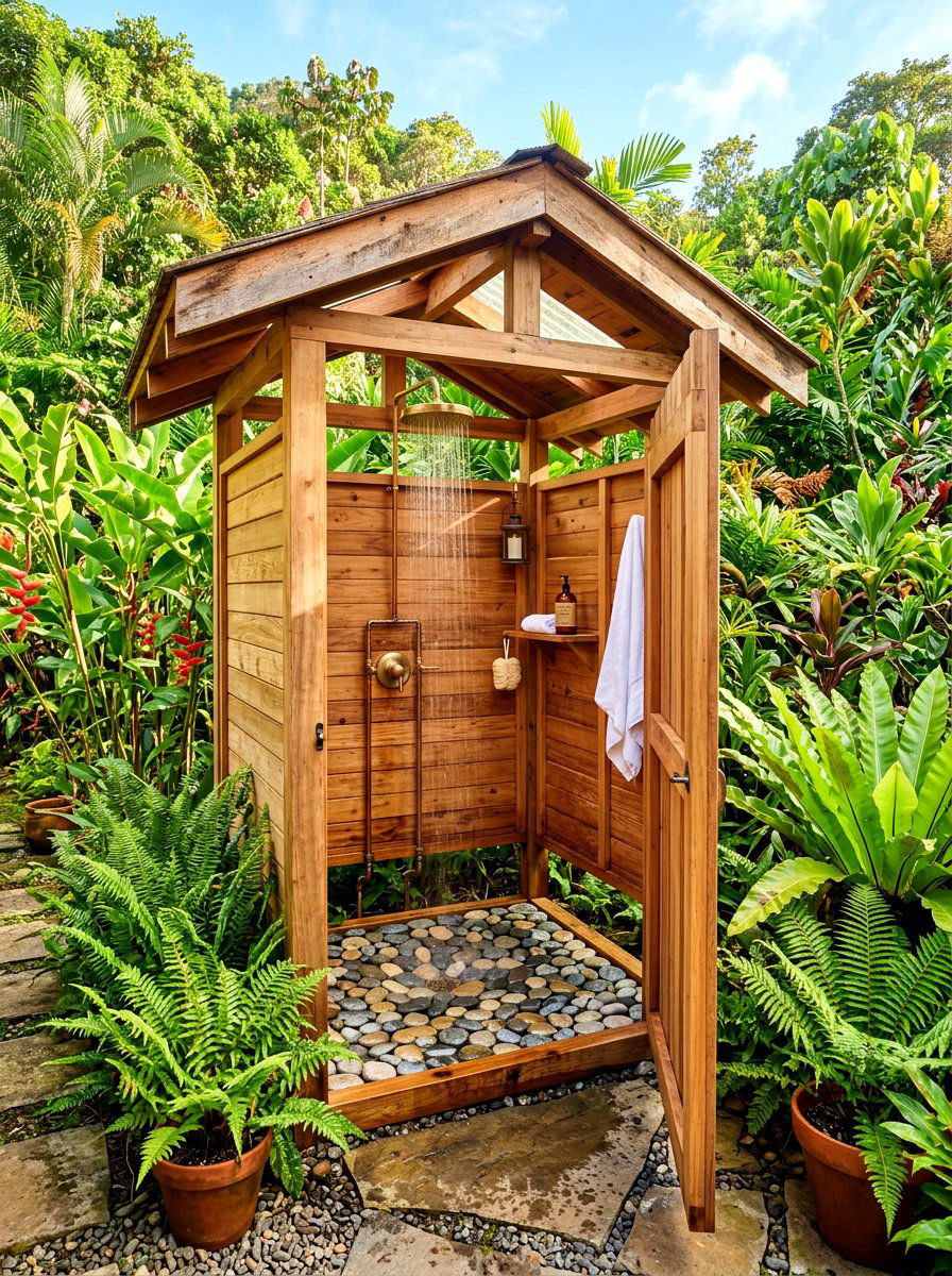 Outdoor Shower - 30 family cookout backyard ideas