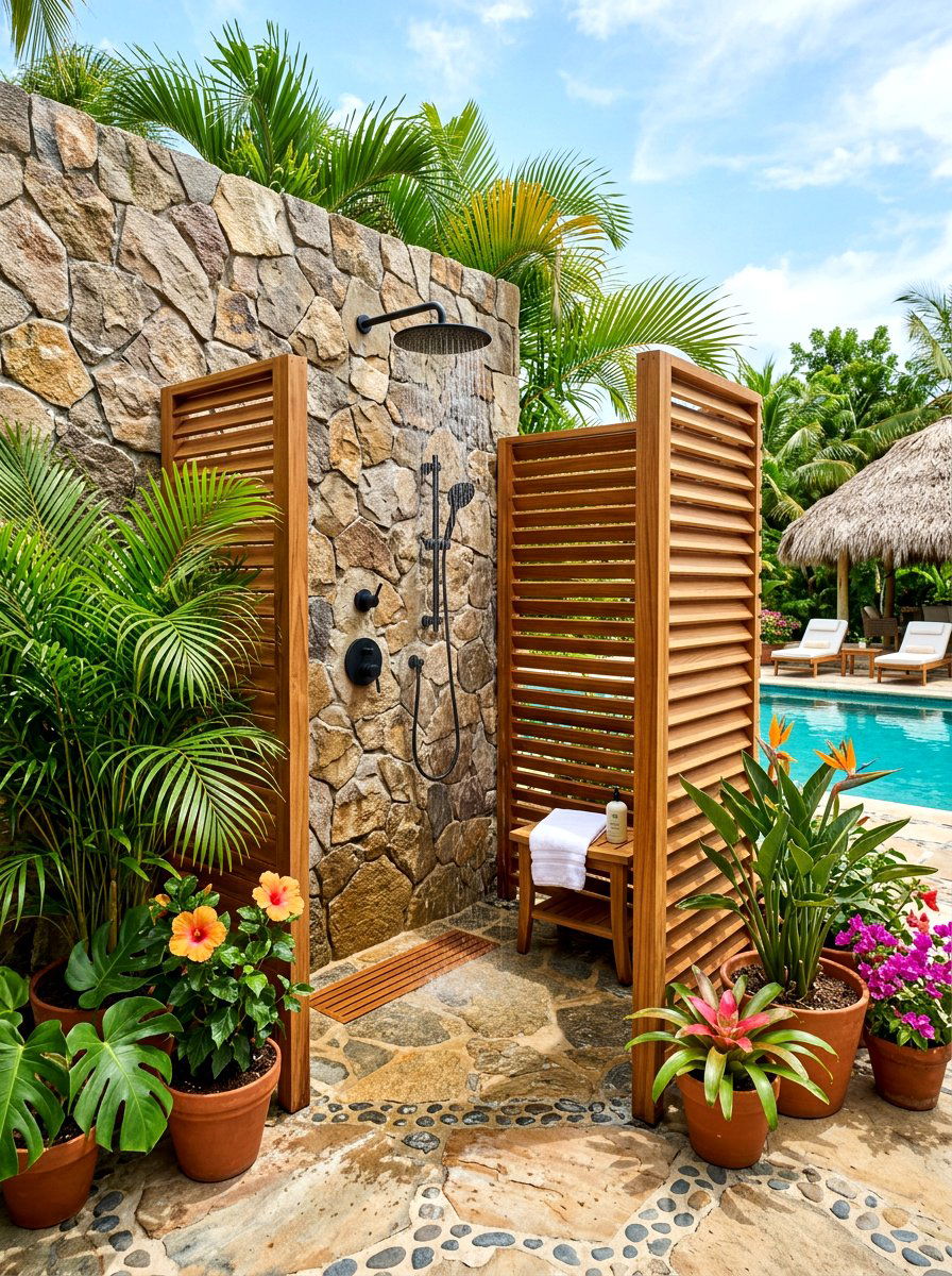 Outdoor Shower Design - 30 spa backyard ideas