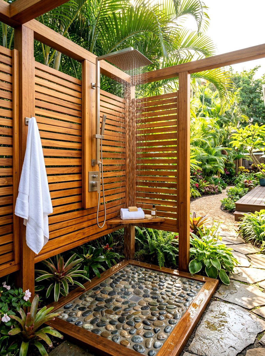 Outdoor Shower Enclosure - 30 backyard staycation ideas